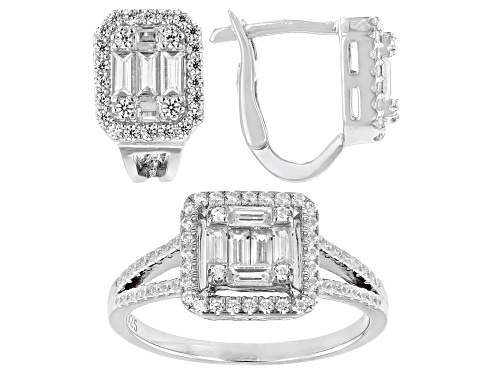 Photo of Bella Luce® 2.45ctw White Diamond Simulant Platinum Over Sterling Silver Ring And Earrings Set
