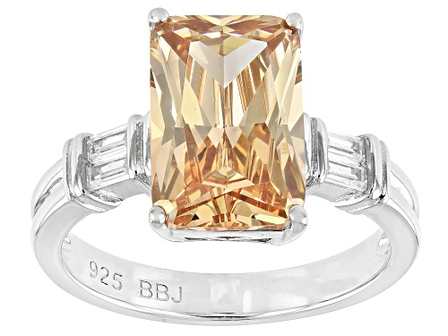 Bella Luce® 7.68ctw Champagne And White Diamond Simulants Rhodium Over Silver Ring - Size 7