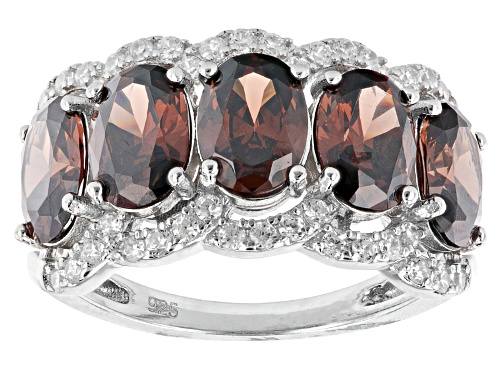 Bella Luce® 7.13ctw Mocha And White Diamond Simulants Rhodium Over Silver Ring(4.32ctw DEW) - Size 5