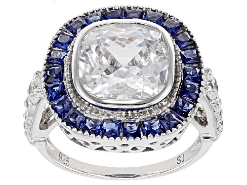 Photo of Bella Luce® 7.18ctw Blue Sapphire And White Diamond Simulants Rhodium Over Silver Ring - Size 9