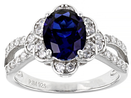 Photo of Bella Luce® 3.15ctw Lab Created Blue Sapphire And White Diamond Simulants Rhodium Over Silver Ring - Size 5
