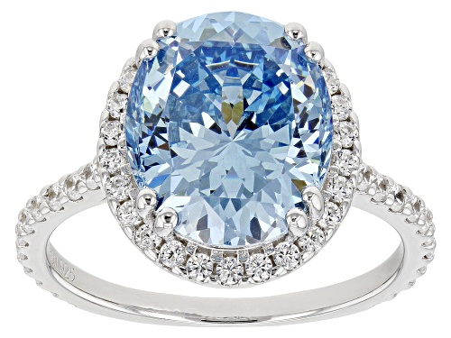 Bella Luce® 9.87ctw Blue And White Diamond Simulants Rhodium Over Silver Starry Cut Ring - Size 10