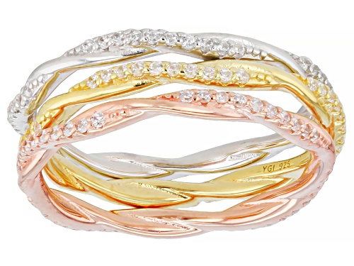 Bella Luce® 1.08ctw White Diamond Simulant Rhodium Over Silver And Eterno™ Yellow And Rose Ring Set - Size 6