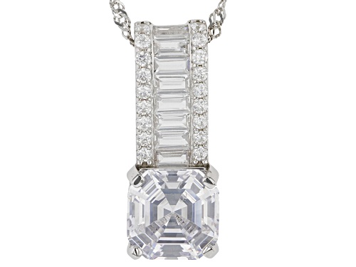 Bella Luce® 10.98ctw White Diamond Simulant Rhodium Over Silver Asscher Cut Pendant(6.65ctw DEW)