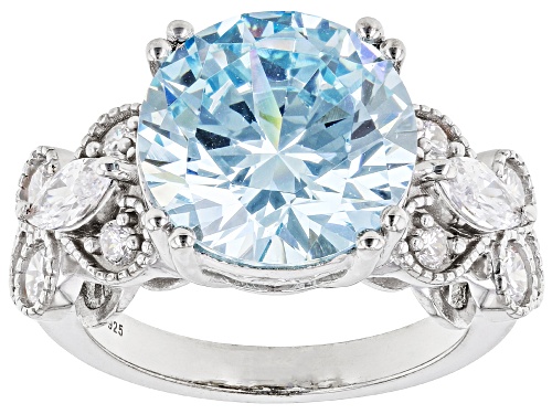 Bella Luce® 11.35ctw Aquamarine And White Diamond Simulants Platinum Over Silver Ring(6.87ctw DEW) - Size 6