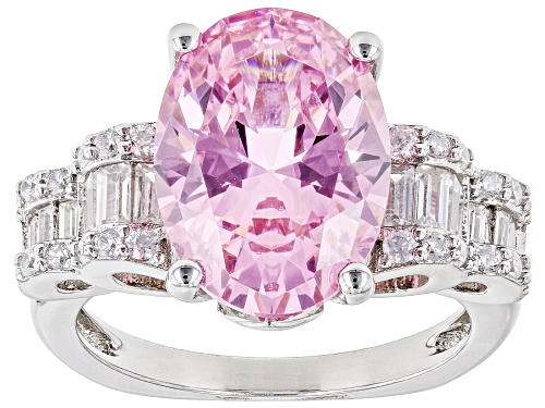 Bella Luce® 10.84ctw Pink And White Diamond Simulants Rhodium Over Sterling Silver Ring(6.56ctw DEW) - Size 10