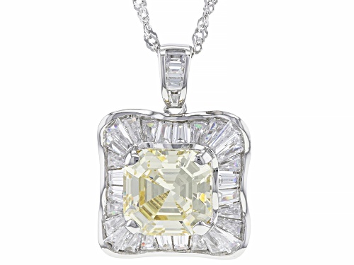 Bella Luce® 10.73ctw Canary And White Diamond Simulants Rhodium Over Silver Asscher Cut Pendant