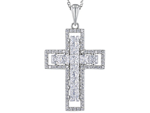 Bella Luce® 3.40ctw White Diamond Simulant Rhodium Over Sterling Silver Cross Pendant(2.06ctw DEW)