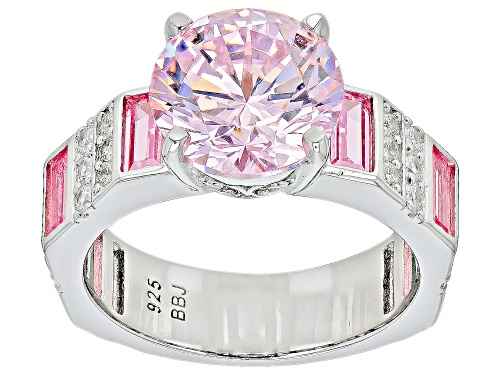 Bella Luce® 10.07ctw Pink And White Diamond Simulants Rhodium Over Silver Ring (6.10ctw DEW) - Size 8