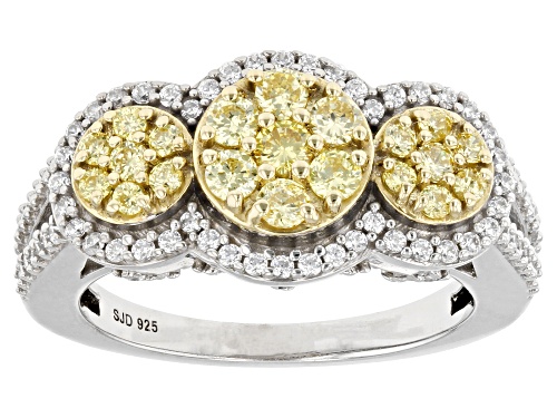 Bella Luce® 1.60ctw Yellow And White Diamond Simulants Rhodium Over Silver Ring(0.97ctw DEW) - Size 7