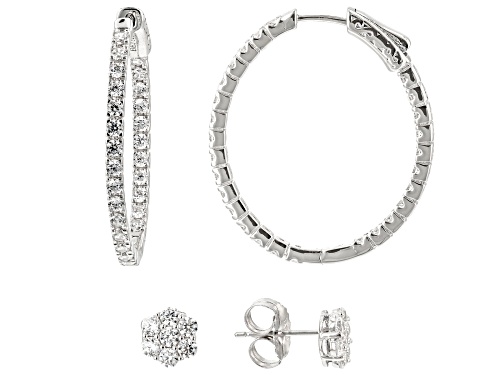 Bella Luce® 6.00ctw White Diamond Simulant Rhodium Over Sterling Silver Earring Set(3.63ctw DEW)