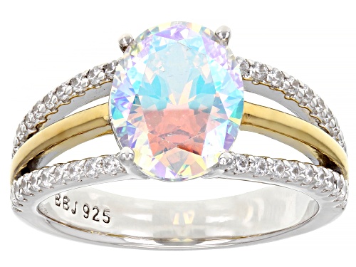 Bella Luce®5.91ctw Aurora Borealis And Diamond Simulant Rhodium And 18k Yellow Gold Over Silver Ring - Size 8