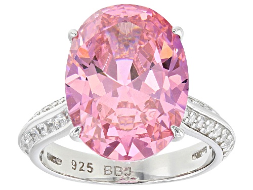 Bella Luce® 18.32ctw Pink And White Diamond Simulants Rhodium Over Silver Ring (11.10ctw DEW) - Size 6