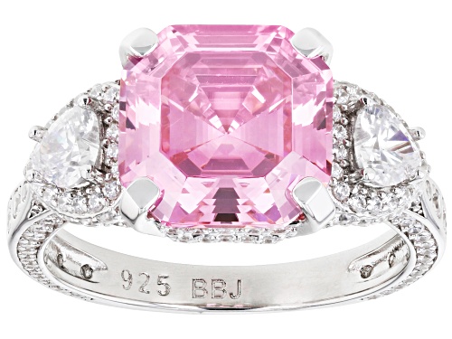 Bella Luce® 11.45ctw Pink & White Diamond Simulants Rhodium Over Silver Asscher Cut Ring - Size 8