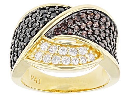 Bella Luce® 2.42ctw Black, Mocha, And White Diamond Simulants Eterno™ Yellow Ring (DEW 1.46ctw) - Size 6
