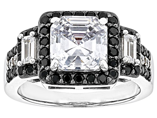 Bella Luce® 5.73ctw Black And White Diamond Simulants Rhodium Over Sterling Silver Asscher Cut Ring - Size 10