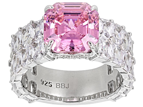 Bella Luce® Pink & White Diamond Simulants Rhodium Over Silver Asscher Cut Ring (11.80ctw DEW) - Size 7