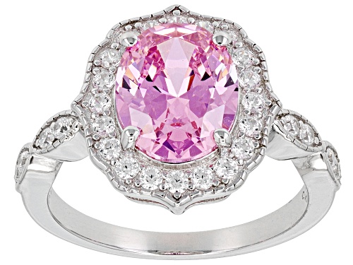 Bella Luce® 4.71ctw Pink And White Diamond Simulants Rhodium Over Sterling Silver Ring (2.85ctw DEW) - Size 10