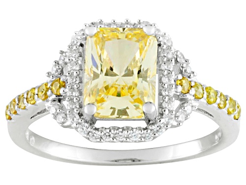 Bella Luce ® 3.21ctw Canary & White Diamond Simulant Rhodium Over Sterling Silver Ring - Size 11