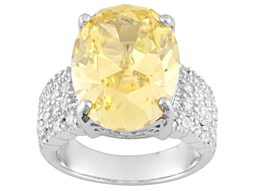 Bella Luce ® 21.90ctw Canary & White Diamond Simulant Rhodium Over Sterling Silver Ring - Size 5
