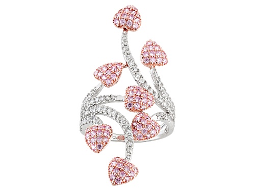 Bella Luce®2.28ctw Pink And White Diamond Simulants Rhodium Over Silver Heart Ring(1.56ctw Dew) - Size 5