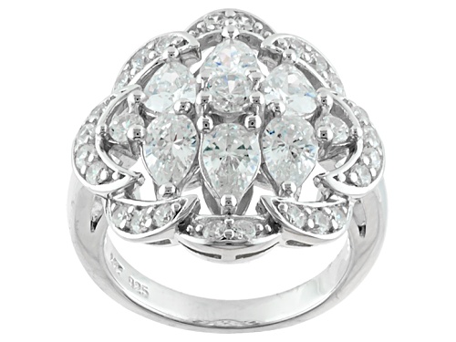 Bella Luce ® 5.09ctw Pear Shape And Round Rhodium Over Sterling Silver Ring - Size 6