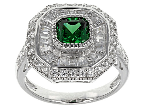 Bella Luce ® 3.41ctw Emerald Simulant & White Diamond Simulant Rhodium Over Silver Ring - Size 8