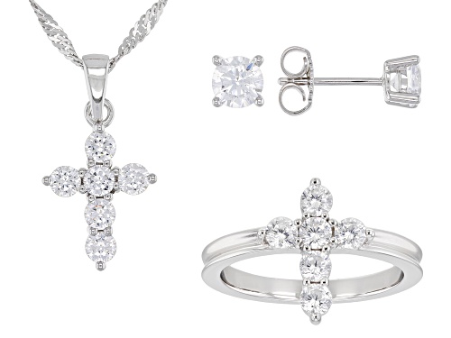 Bella Luce ® 4.08ctw Rhodium Over Silver Cross Ring, Earring, and Pendant With Chain Set