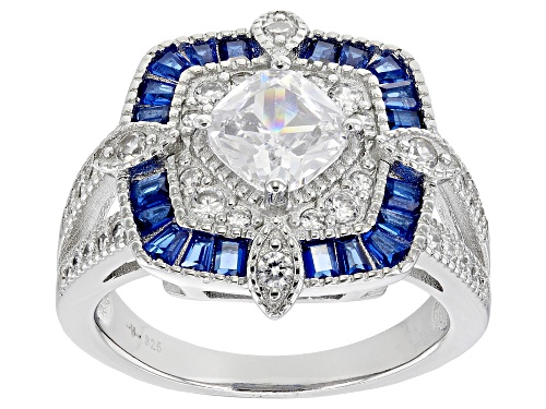 Bella Luce® 3.51ctw Blue Sapphire and White Diamond Simulants Rhodium Over Sterling Silver Ring - Size 6