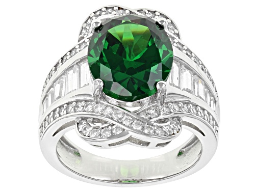 Bella Luce ® Emerald and White Diamond Simulants Rhodium Over Sterling Silver Ring 10.54ctw - Size 5