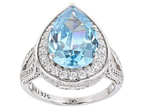 Photo of Bella Luce ® 7.74ctw Aquamarine and White Diamond Simulants Rhodium Over Sterling Silver Ring - Size 7
