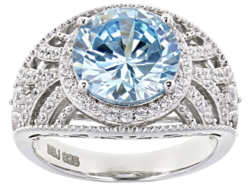 Photo of Bella Luce ® 7.07ctw Aquamarine and White Diamond Simulants Rhodium Over Sterling Silver Ring - Size 8