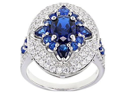 Bella Luce ® 4.07ctw Blue Sapphire And White Diamond Simulants Rhodium Over Sterling Silver Ring - Size 5