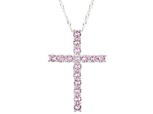 Bella Luce® Pink Diamond Simulant 3.60ctw Rhodium Over Silver Cross Pendant With Chain (2.24ctw DEW)