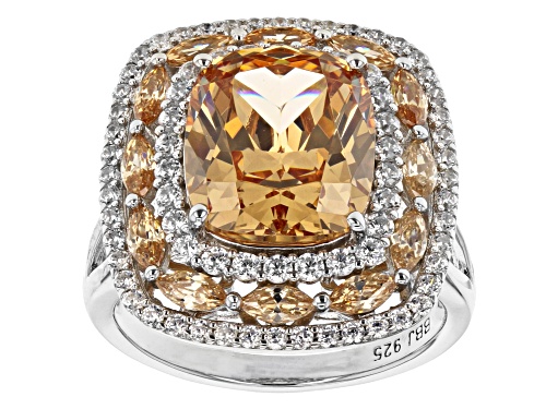 Photo of Bella Luce ® 12.51ctw Champagne And White Diamond Simulants Rhodium Over Silver Ring (7.91ctw DEW) - Size 6