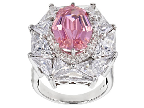 Bella Luce ® 19.75ctw Pink And White Diamond Simulants Rhodium Over Sterling Silver Ring - Size 6