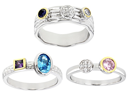Photo of Bella Luce ® 2.72ctw Multi Gem Simulants Rhodium Over Sterling Silver Ring Set of 3 - Size 7