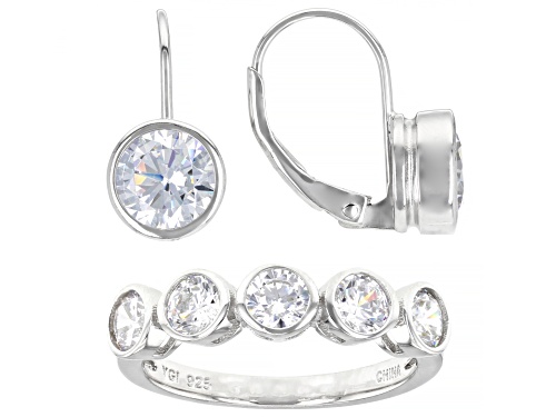 Photo of Bella Luce ® 6.49ctw White Diamond Simulant Rhodium Over Silver Ring And Earrings (3.81ctw DEW)