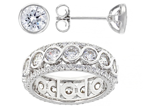 Photo of Bella Luce ® 9.30ctw Rhodium Over Sterling Silver Ring And Earrings (4.46ctw DEW)
