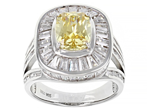 Photo of Bella Luce® 7.92ctw Canary and White Diamond Simulants Rhodium Over Sterling Silver Ring - Size 9