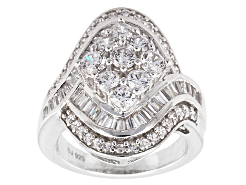 Photo of Bella Luce ® 4.90ctw Diamond Simulant Round & Baguette Rhodium Over Silver Ring (3.37ctw Dew) - Size 5