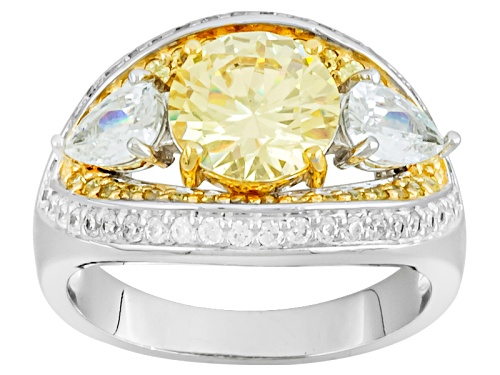Bella Luce ®5.35ctw Canary & White Diamond Simulants Rhodium Over Silver And Eterno™Yellow Ring - Size 8