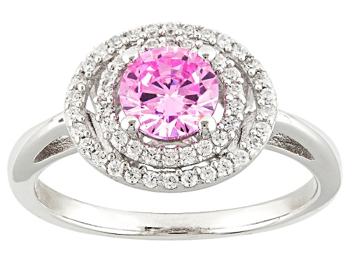 Bella Luce ®2.00ctw Pink & White Diamond Simulants Rhodium Over Sterling Silver Ring (1.10ctw Dew) - Size 8
