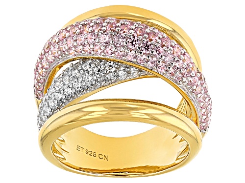 Bella Luce ® 3.25ctw Pink & White Diamond Simulant Round Eterno ™ Yellow Ring (1.69ctw Dew) - Size 7