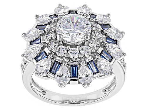 Bella Luce ® 6.25ctw Blue And White Diamond Simulants Rhodium Over Sterling Silver Ring - Size 5