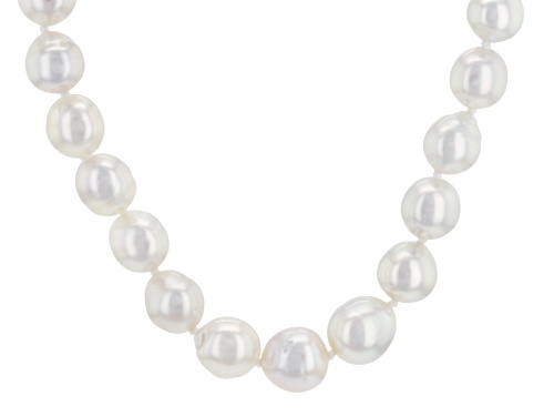 8-10mm Silver Cultured South Sea Pearl Rhodium Over Sterling Silver 17 Inch Strand Necklace - Size 17