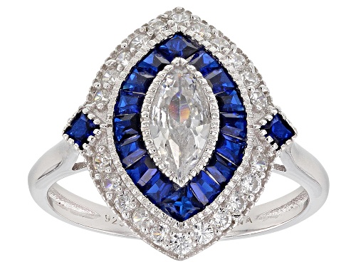 Bella Luce ® 1.62ctw Sapphire And White Diamond Simulants Rhodium Over Silver Ring - Size 11