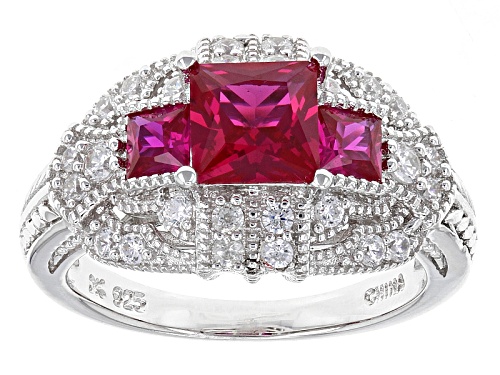 Bella Luce ® 2.42ctw Ruby And White Diamond Simulants Rhodium Over Sterling Silver Ring - Size 5