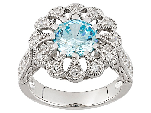 Bella Luce ® 3.61ctw Blue & White Diamond Simulant Rhodium Over Sterling Silver Ring (2.43ctw Dew) - Size 7