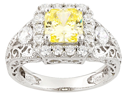 Photo of Bella Luce ® 4.17ctw Canary & White Diamond Simulants Rhodium Over Sterling Silver Ring - Size 12